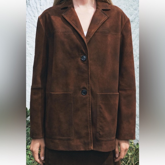 Zara 100% suede leather blazer jacket - Picture 3 of 8